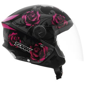 CAPACETE NEW LIBERTY THREE FLOWERS PINK/PRETO BRILHANTE N°60