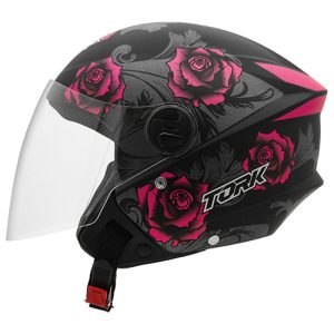 CAPACETE NEW LIBERTY THREE FLOWERS PINK/PRETO FOSCO N°60